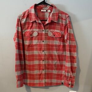 L.L. Bean Classic Red Green and White Plaid Flannel Women's Button Down Shirt